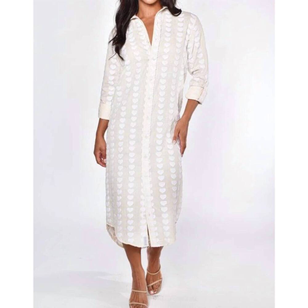 NEW EMILY PHILLIPS hearts girlfriend midi dress in cream/white